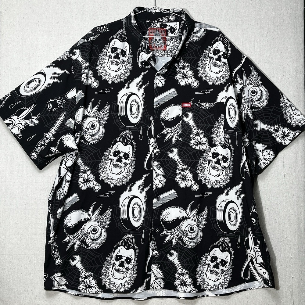 Dixxon Flannel Co Rat Rod Skull Button Up Shirt 4X‎ Black Short Sleeve